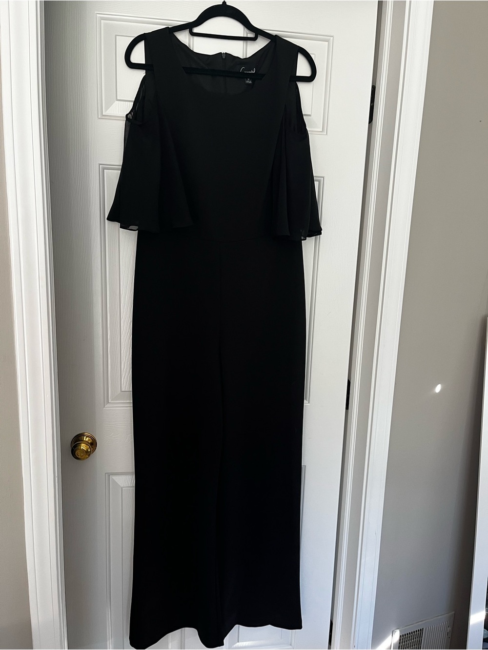 connected apparel Black One-Shoulder Evening Jumpsuit